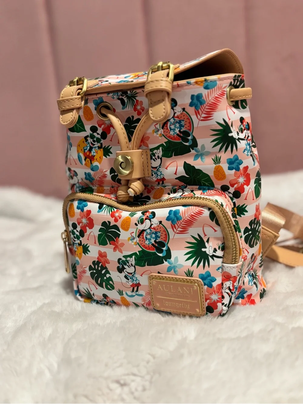 Disney Aulani Resort Loungefly Mickey Minnie Tropical Mini Drawstring Backpack